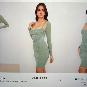 House of CB Freyja Green Gathered Corset Dress